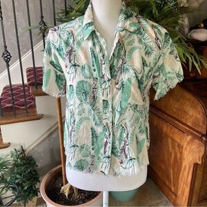 Philosophy Republic Jungle Tropical Print Short Sleeve Button Up Blouse Size SP